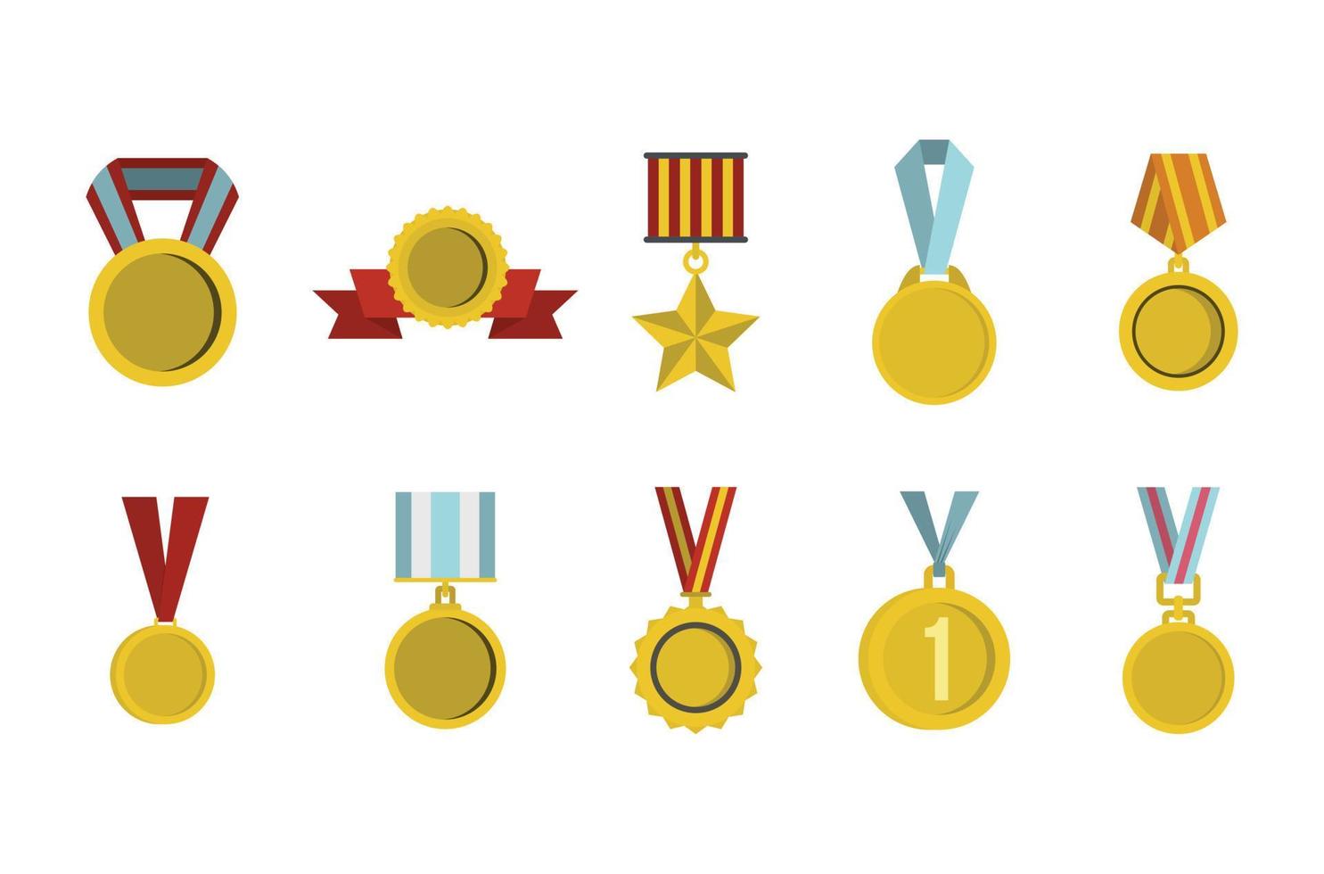 Gold medal icon set, flat style vector