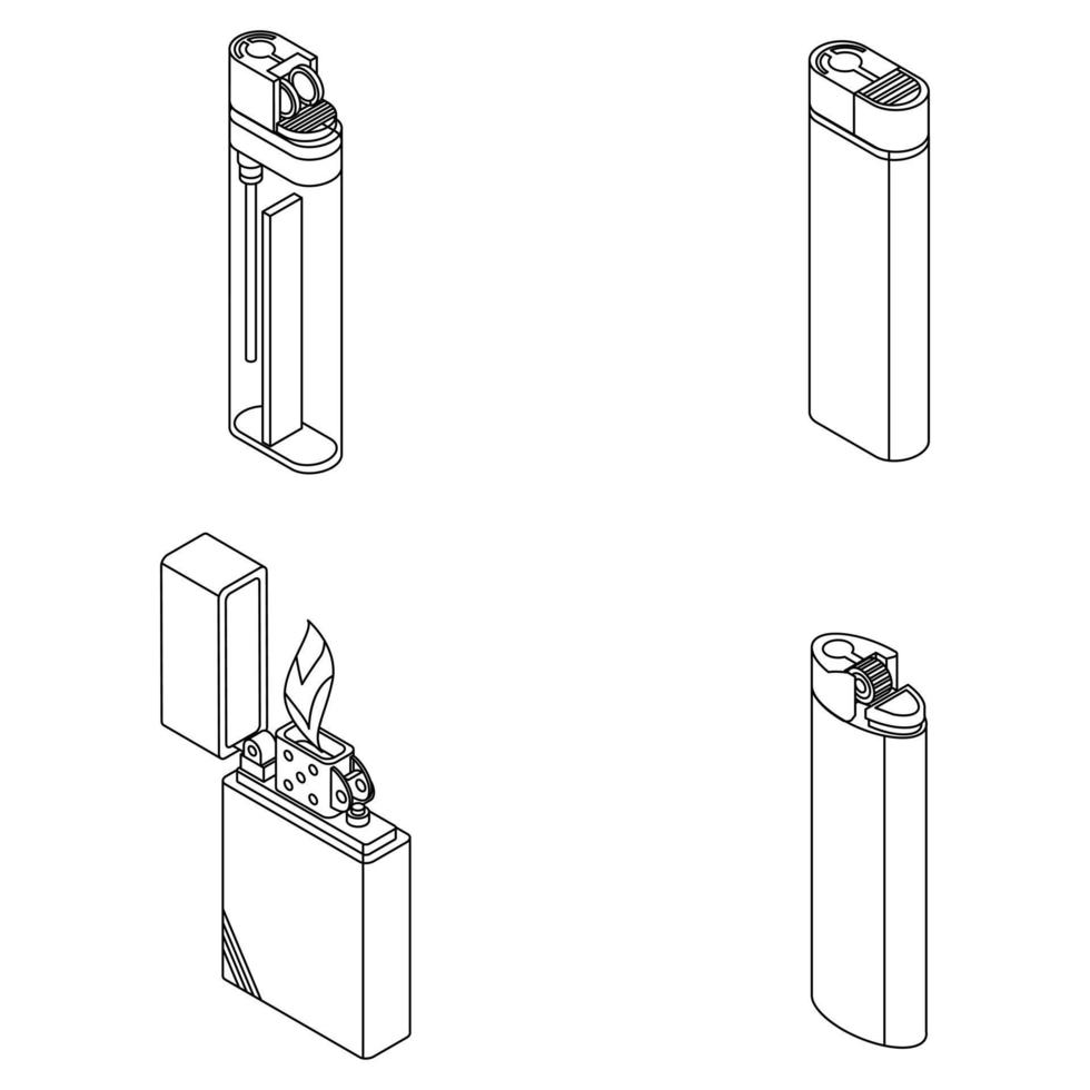 Cigarette lighter icons set vector outine