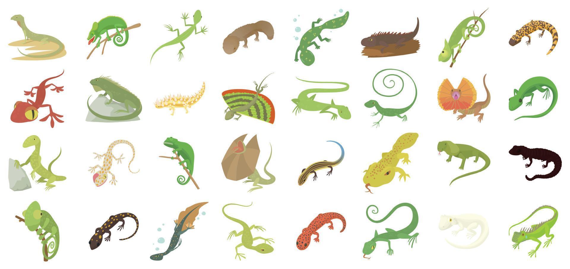 conjunto de iconos de lagarto, estilo de dibujos animados vector