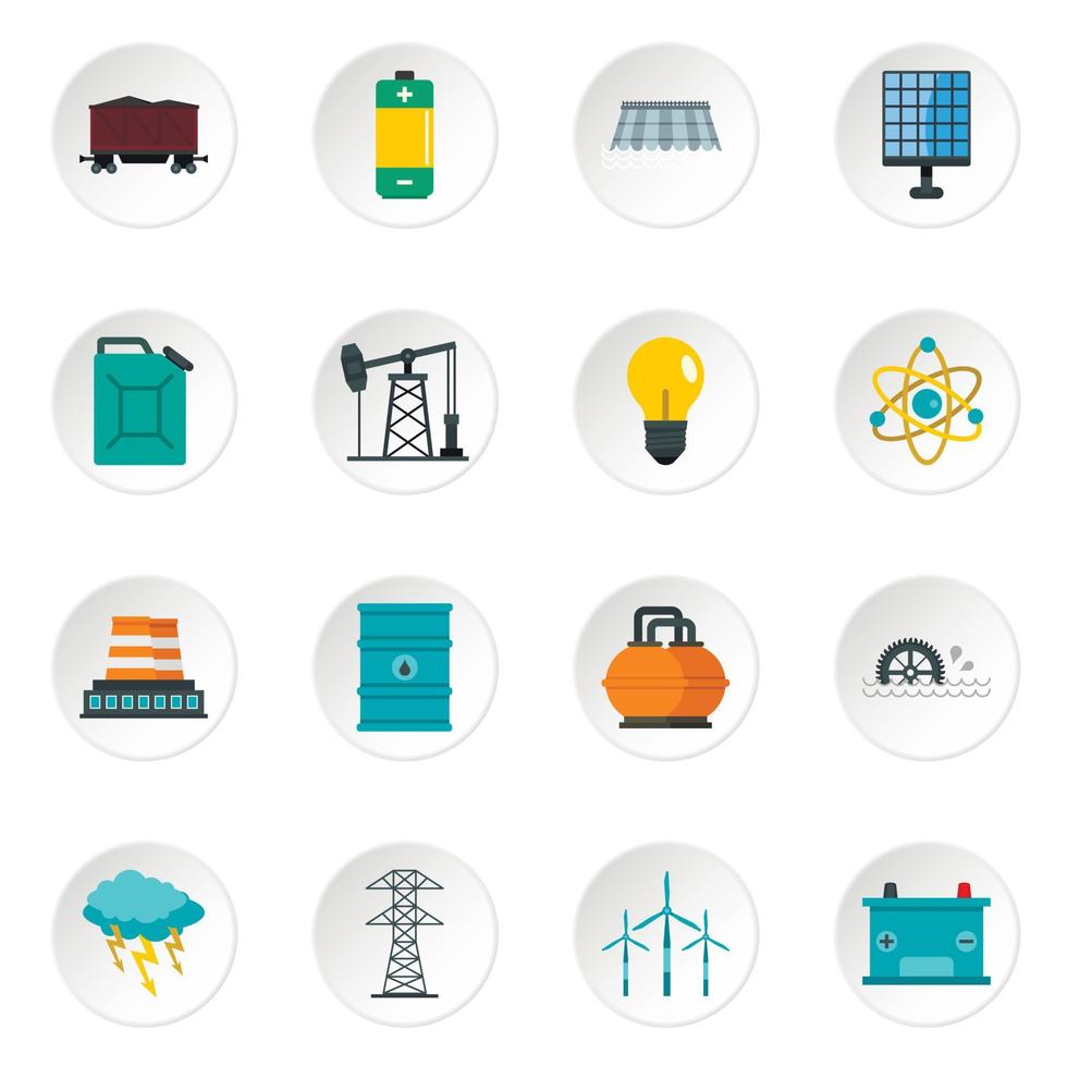 Energy sources items icons set in flat style vector