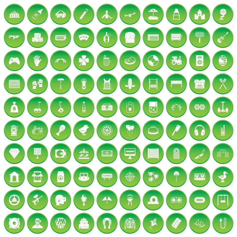 100 entertainment icons set green circle vector