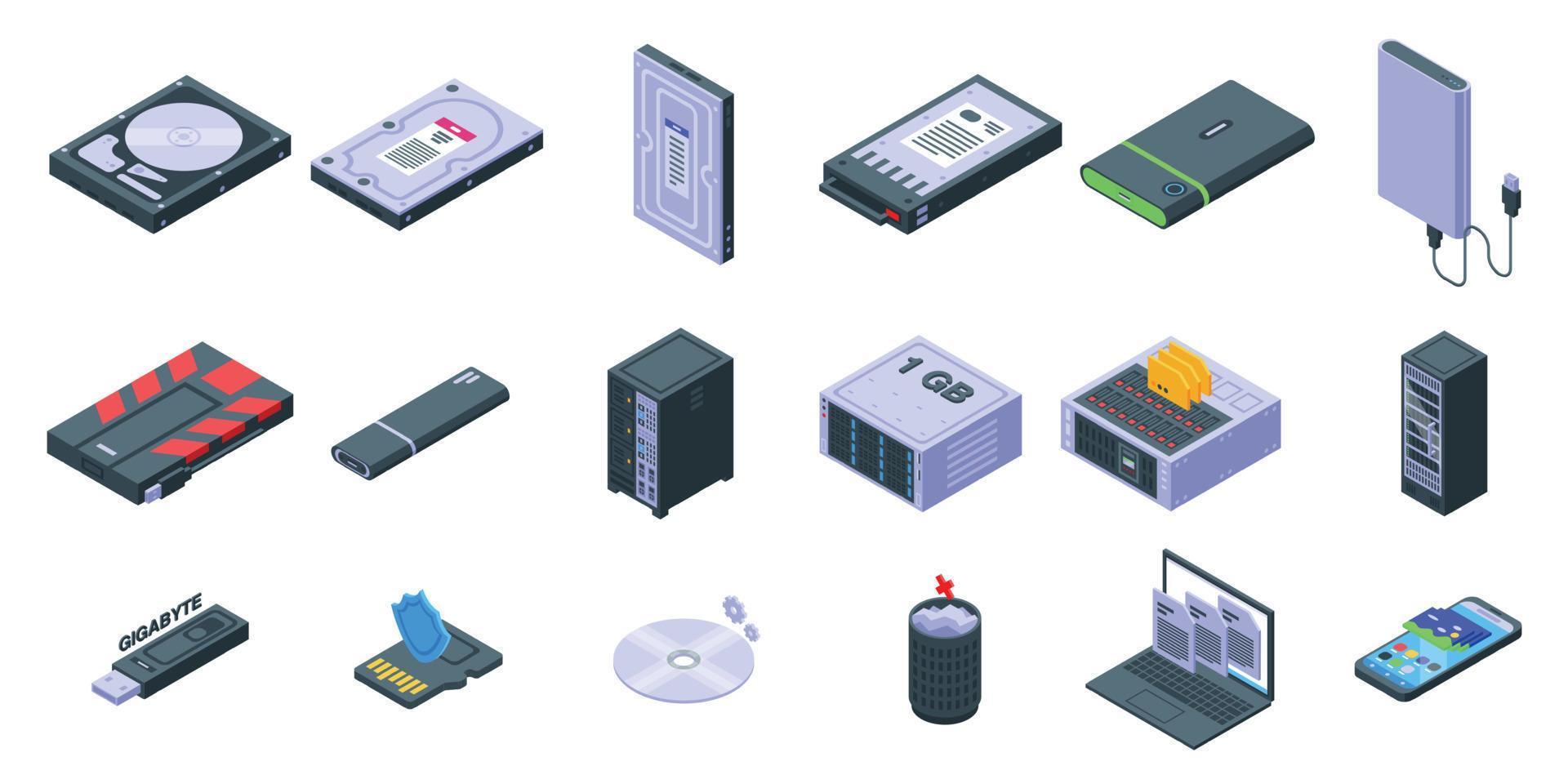 Gigabyte icons set isometric vector. Big data vector