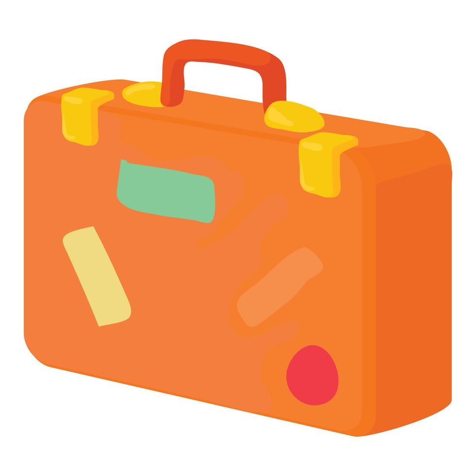 Brown suitcase icon, cartoon style vector