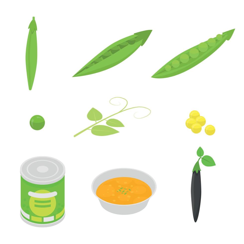 Peas icons set, isometric style vector