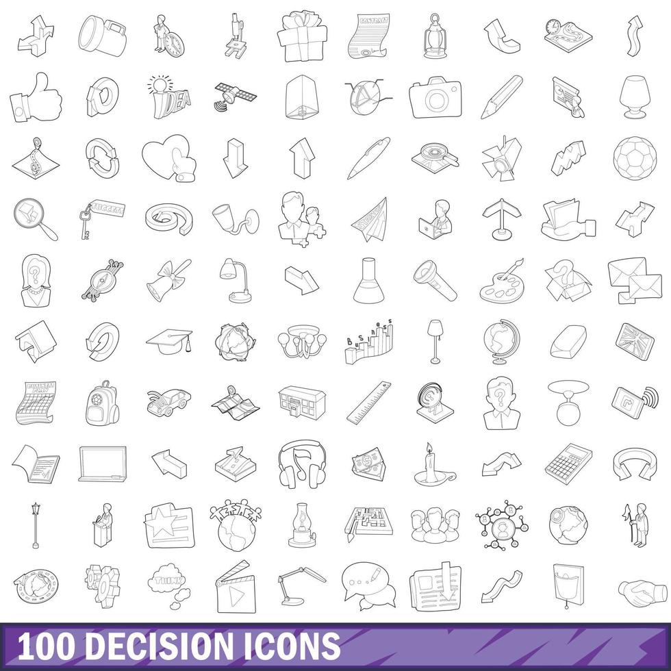 100 iconos de decisión establecidos, estilo de esquema vector