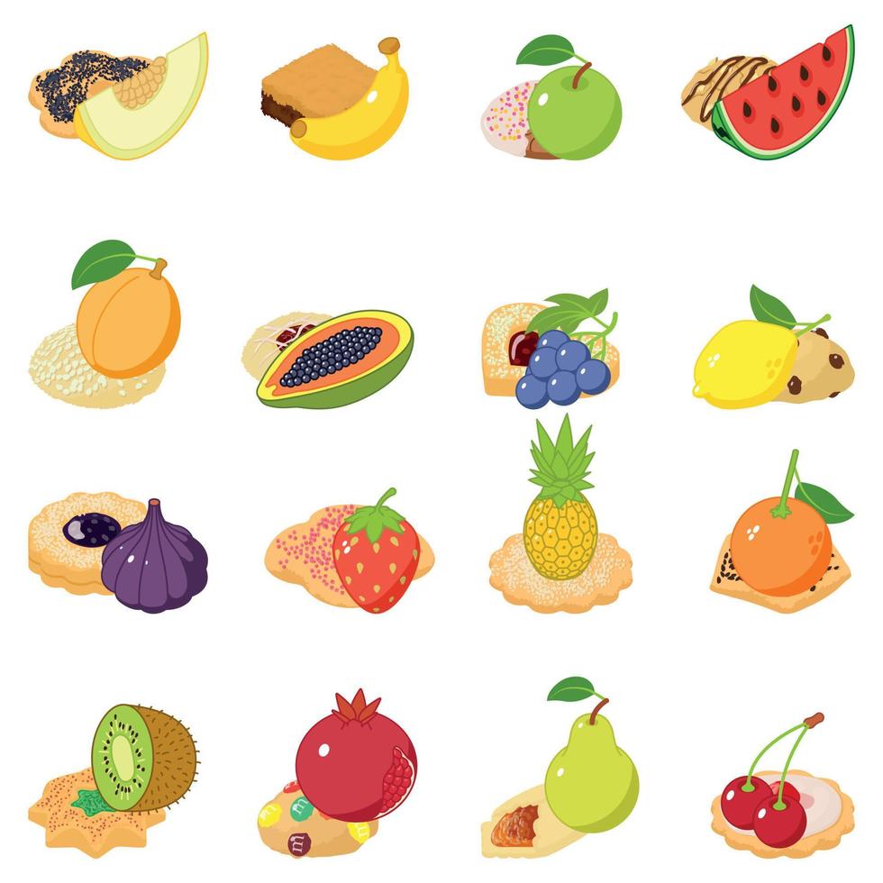Fruit cake icons set, isometric style vector