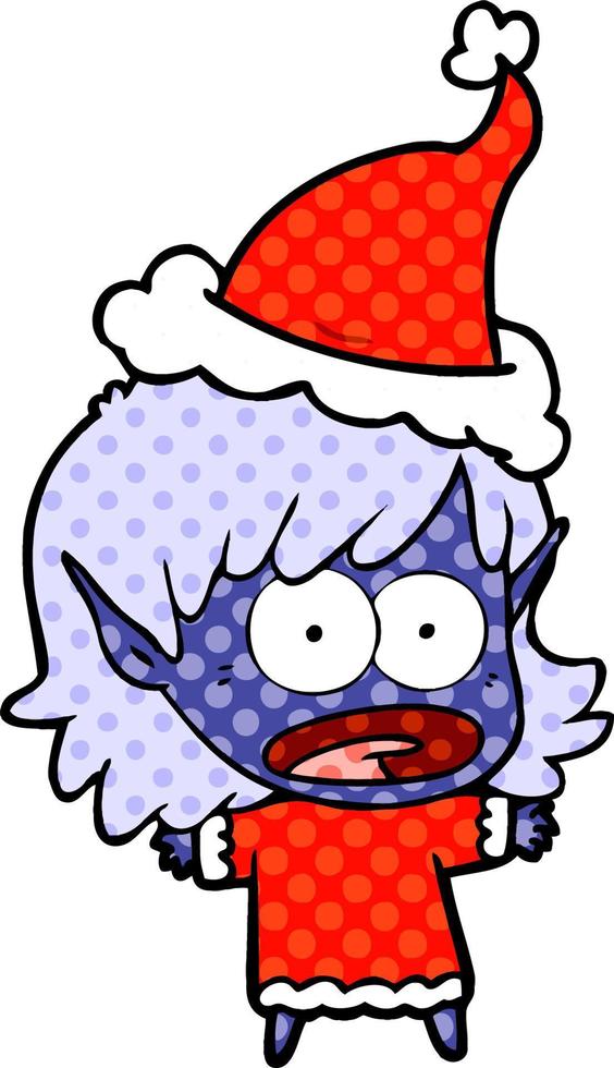 comic book style illustration of a shocked elf girl wearing santa hat vector