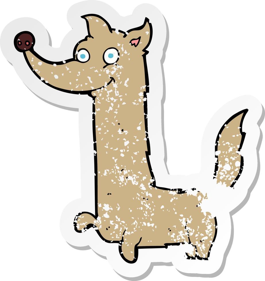 retro distressed sticker of a cartoon happy dog vector