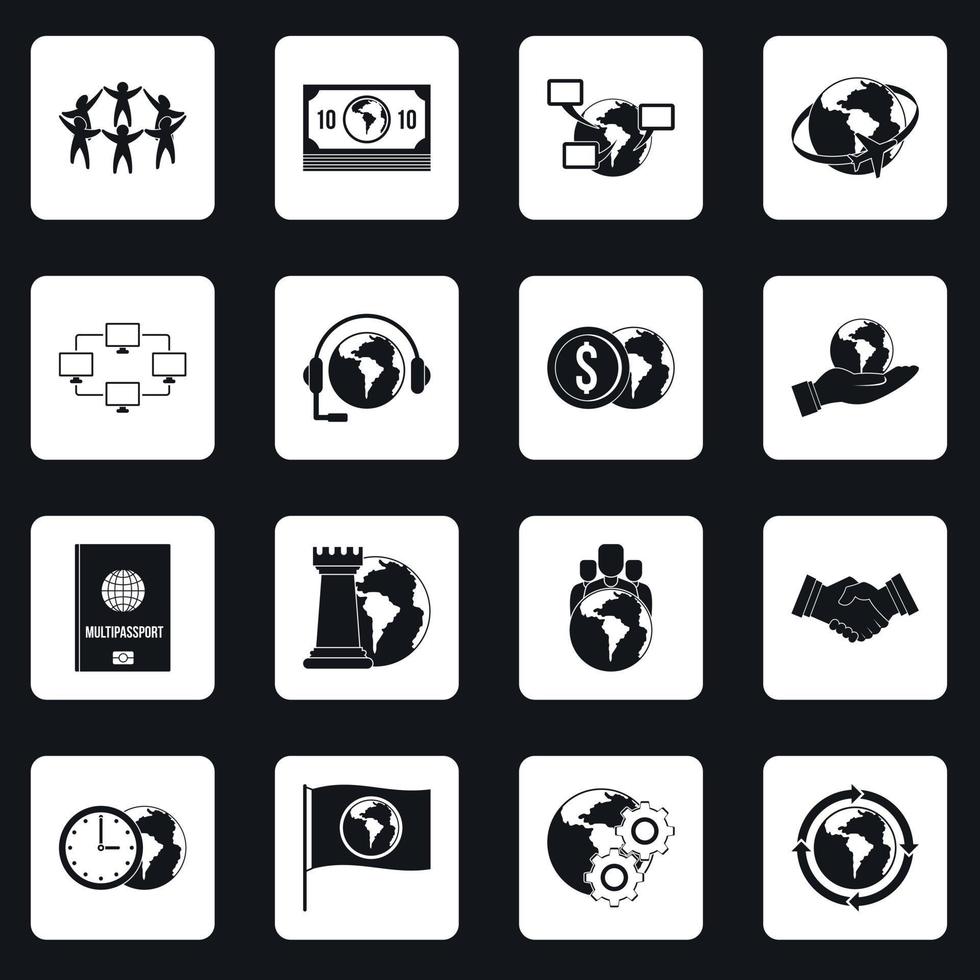 conjunto de iconos de conexiones globales cuadrados vector
