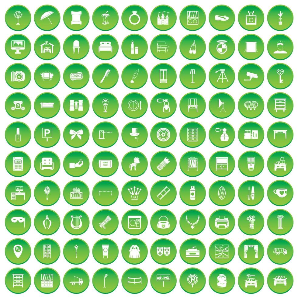 100 mirror icons set green circle vector
