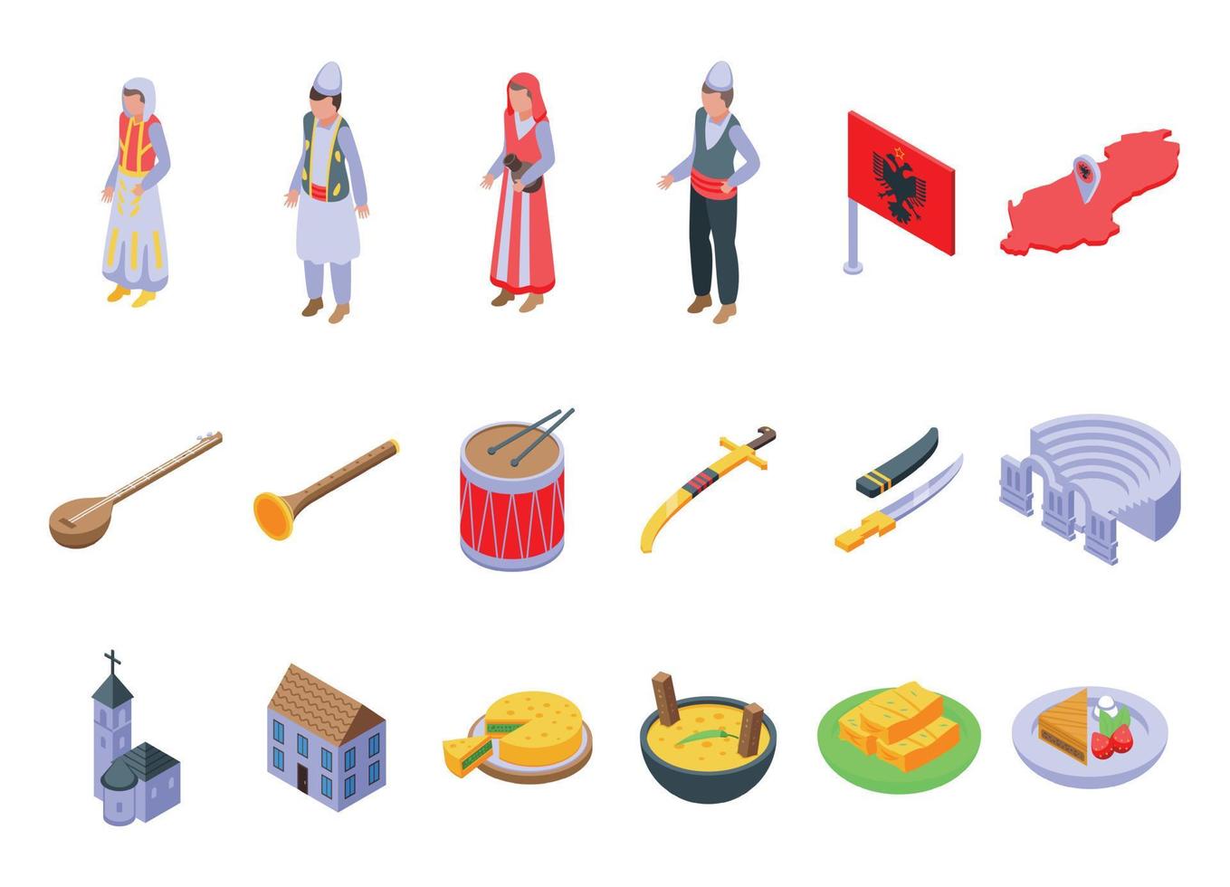 Albania icons set isometric vector. Area map vector