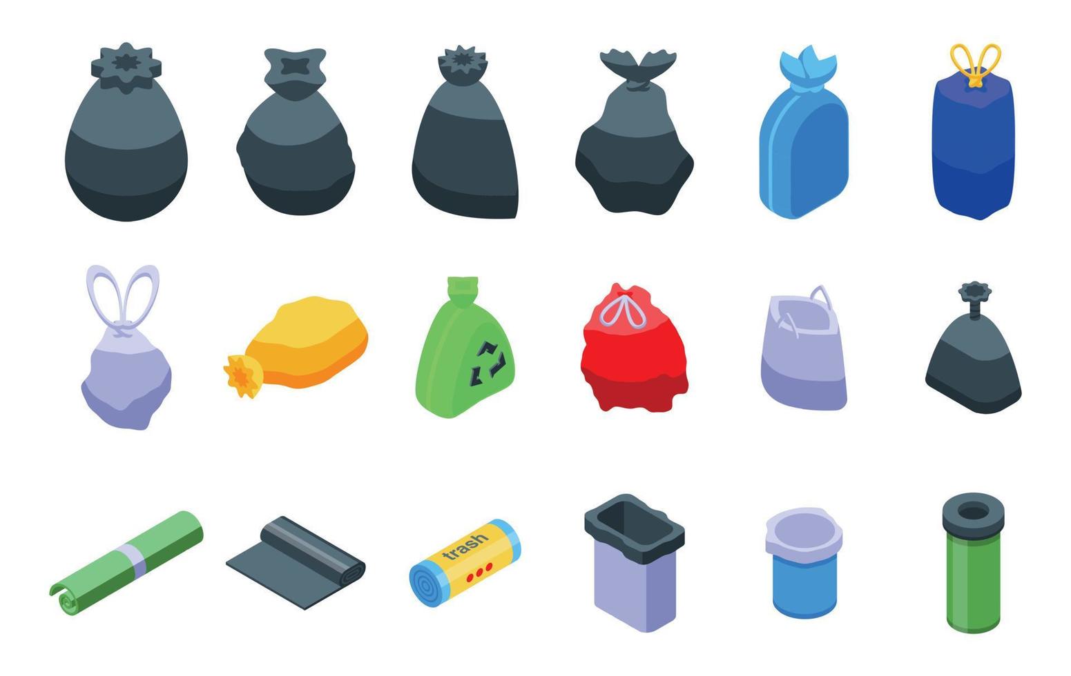 Bag for trash icons set isometric vector. Food garbage vector