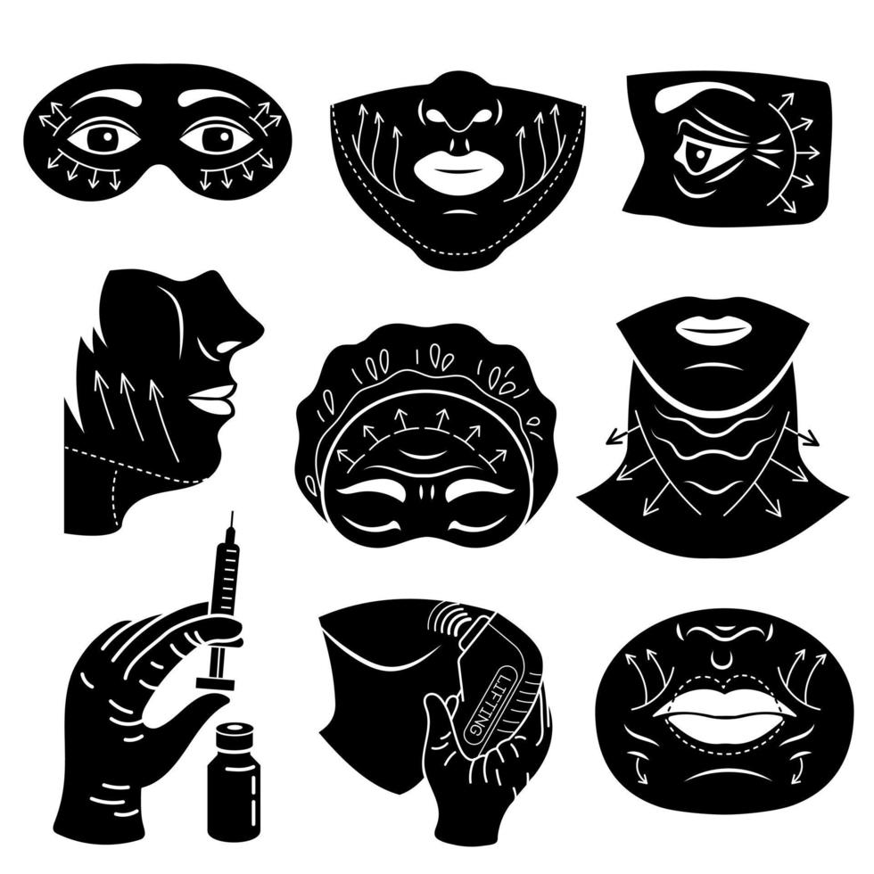 Lifting facial icons set, simple style vector