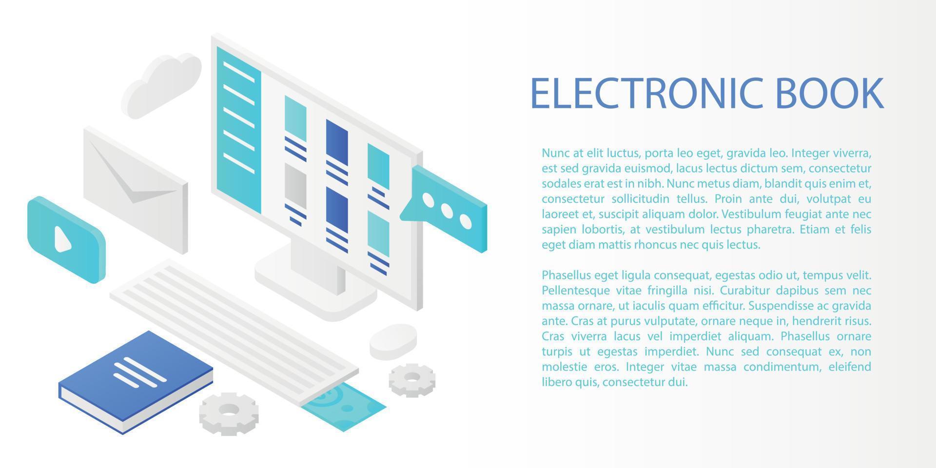 Electronic book concept banner, isometric style vector