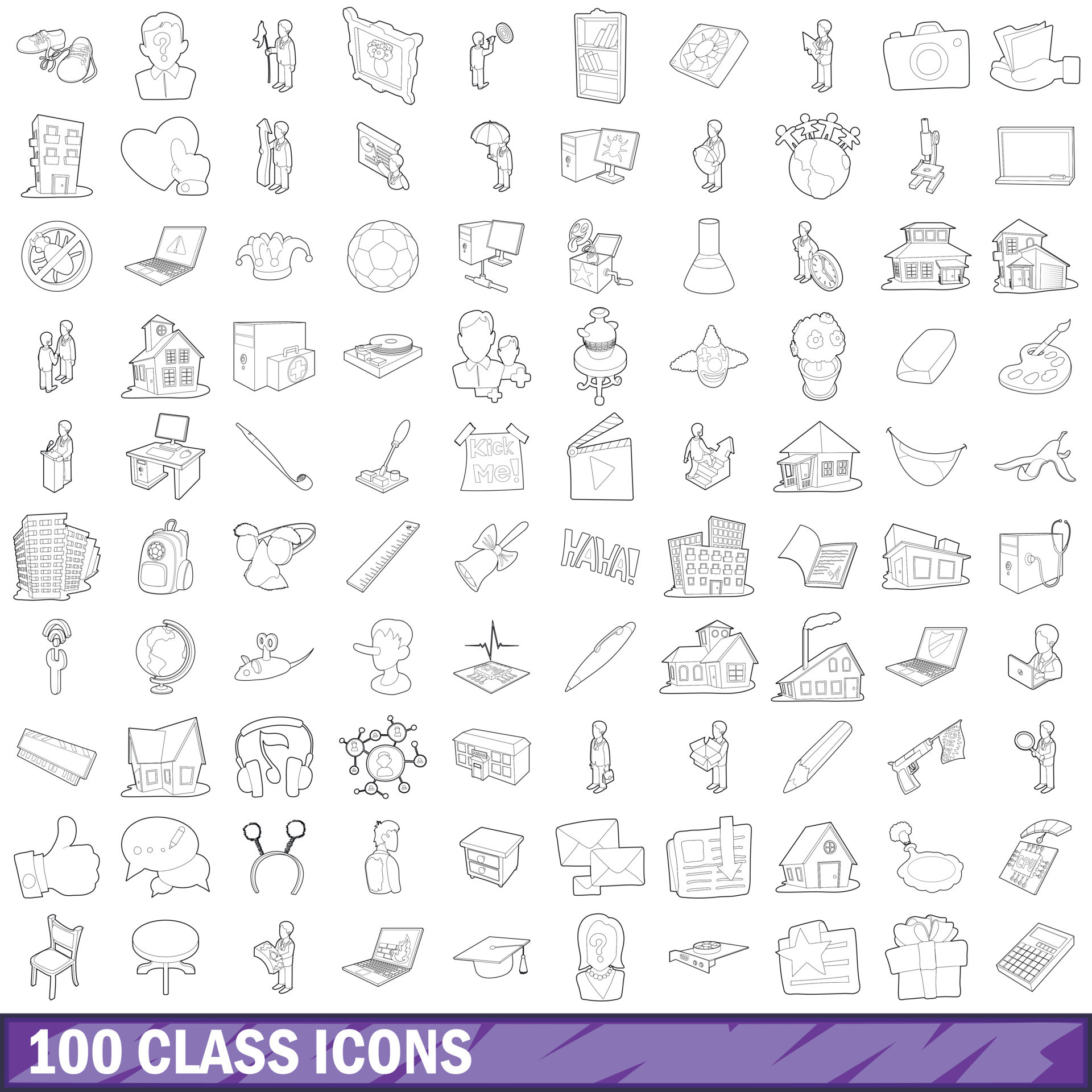 100 class icons set, outline style 8454626 Vector Art at Vecteezy