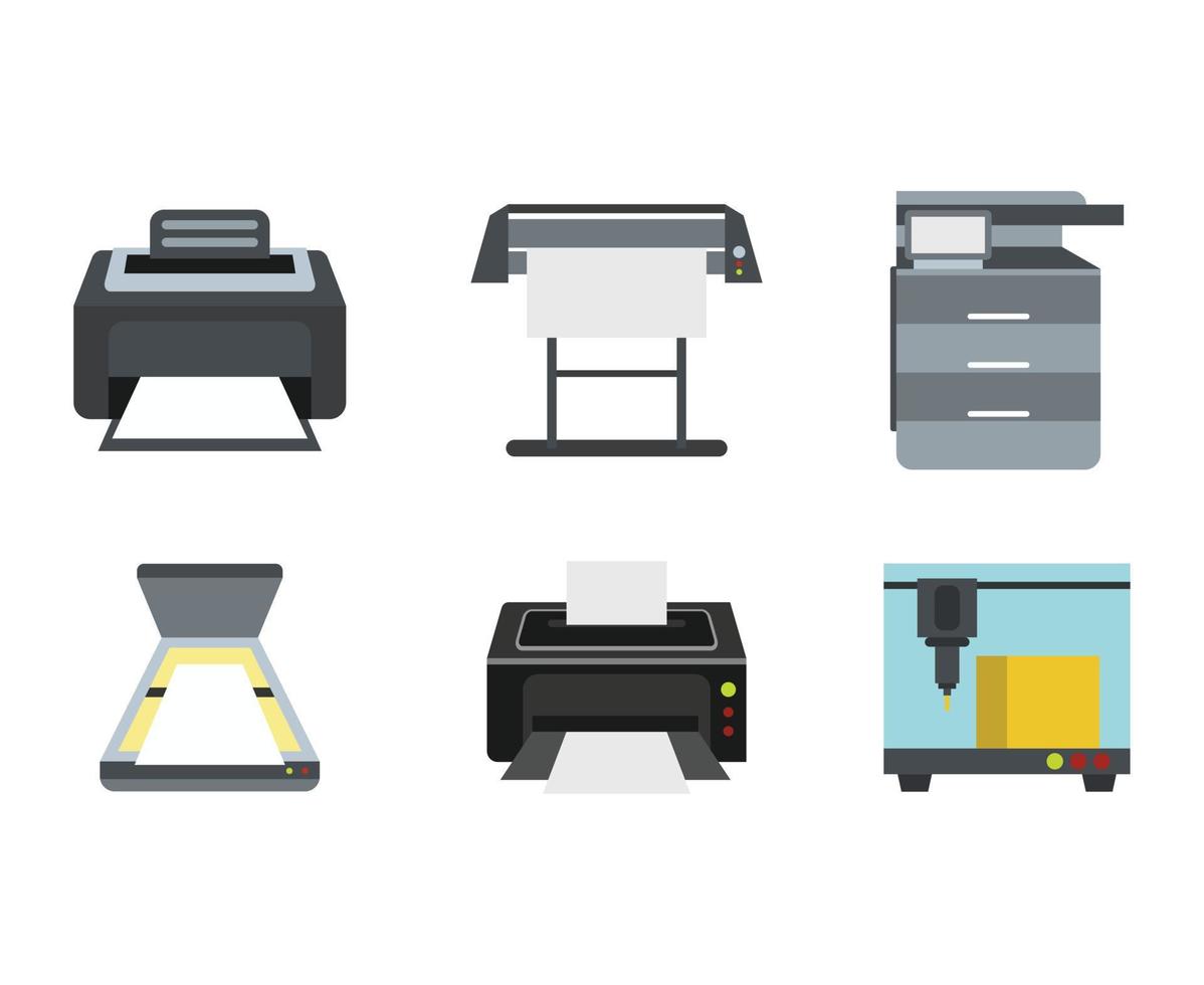 Printer icon set, flat style vector