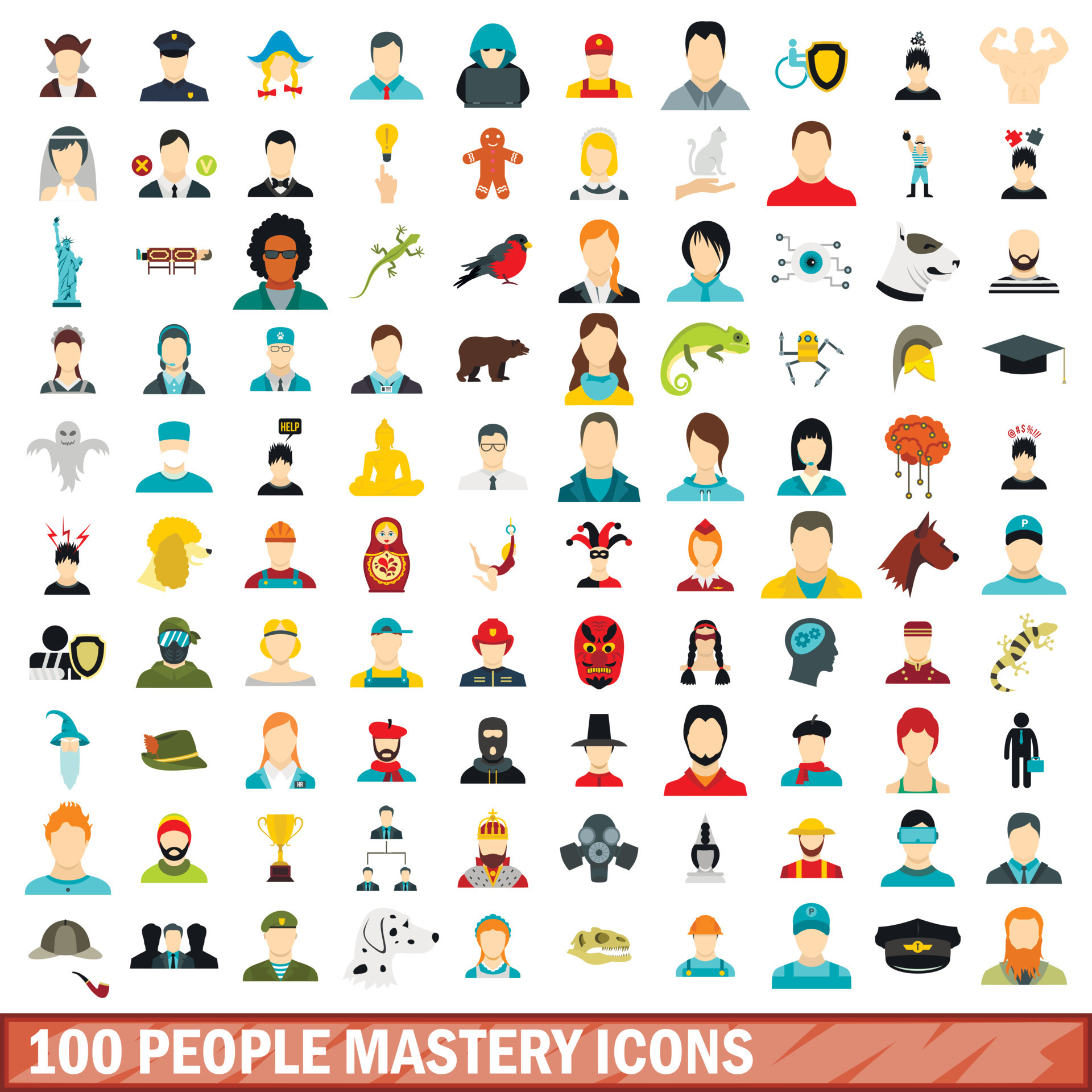100 people mastery icons set, flat style 8454633 Vector Art at Vecteezy