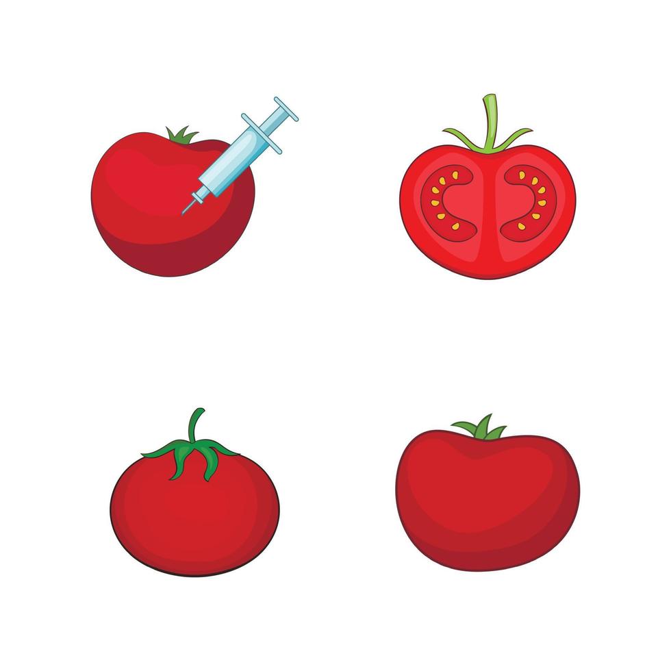 Tomato icon set, cartoon style vector