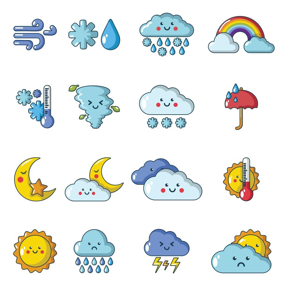 Weater icons set, cartoon style vector