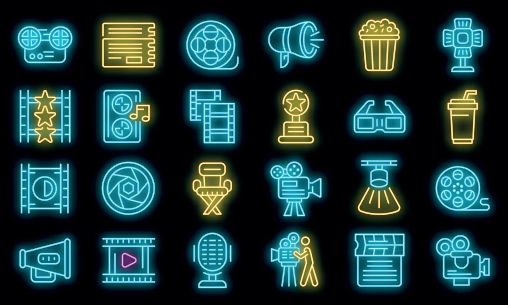 Cinematographer icons set vector neon