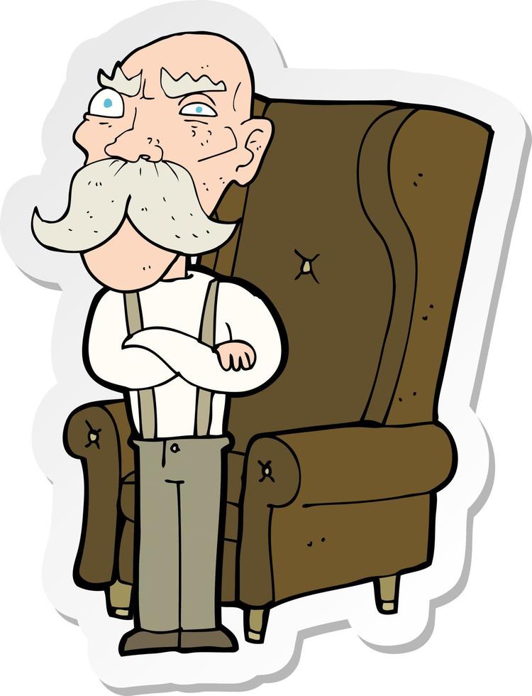 sticker of a cartoon old man and chair vector