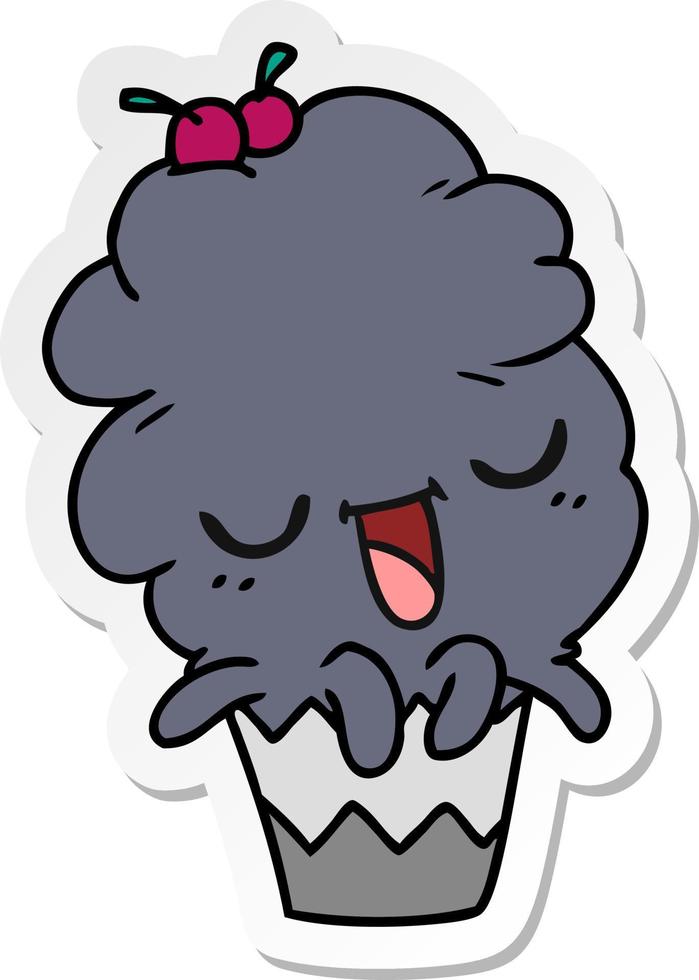 sticker cartoon of kawaii octopus cupcake vector