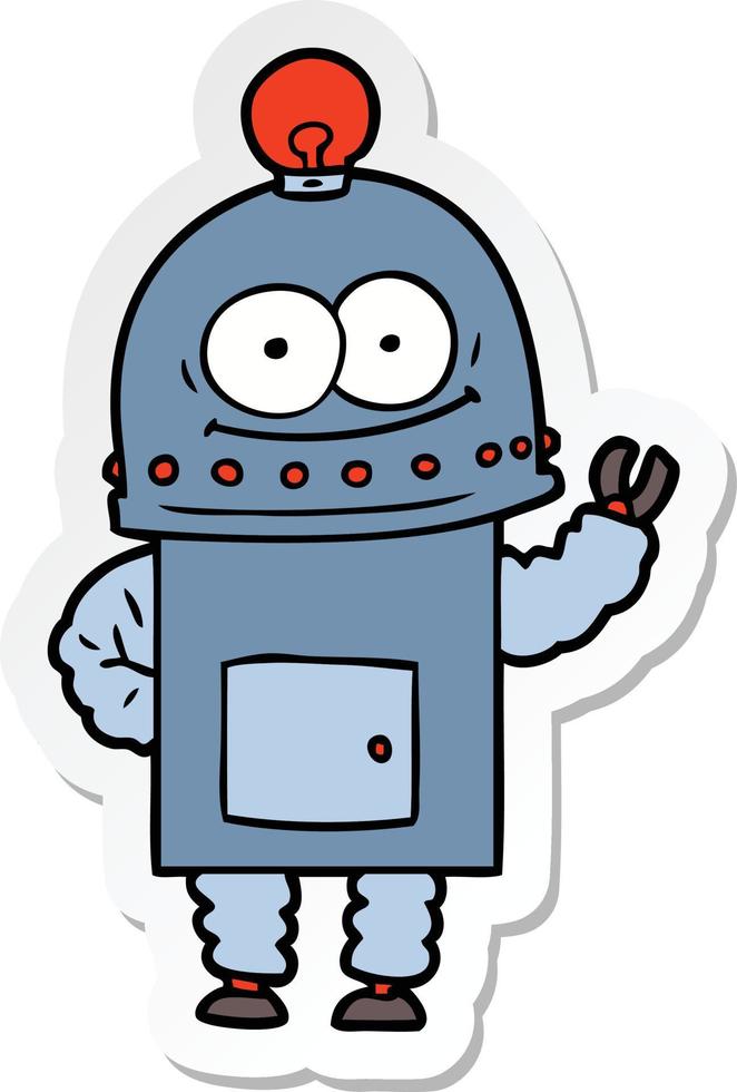 sticker of a happy carton robot with light bulb vector