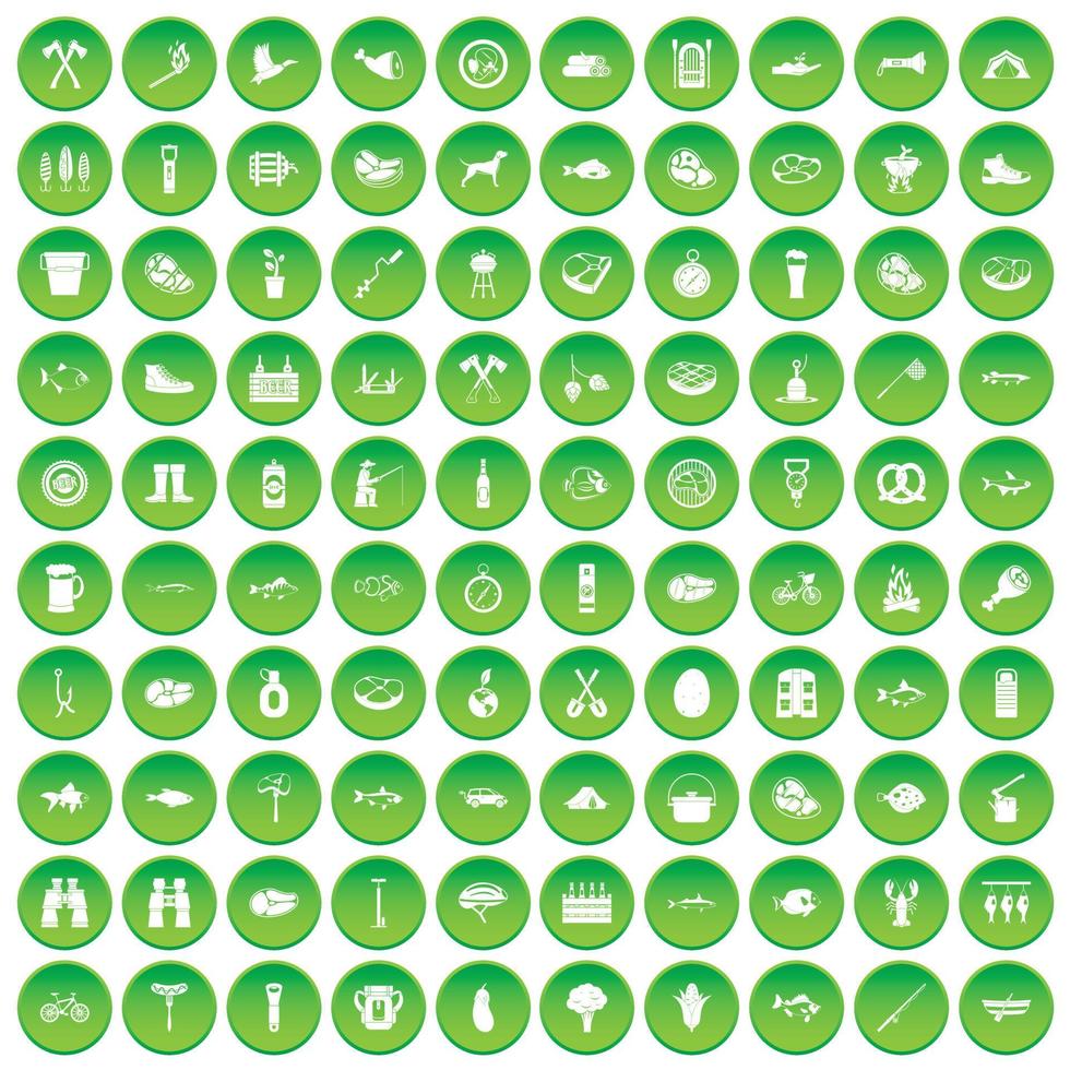 100 BBQ icons set green circle vector