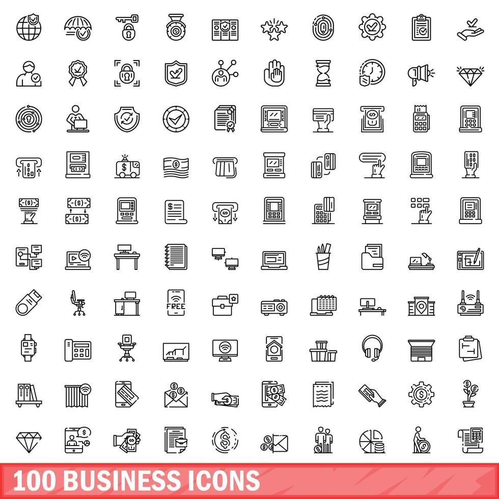 100 iconos de negocios establecidos, estilo de esquema vector