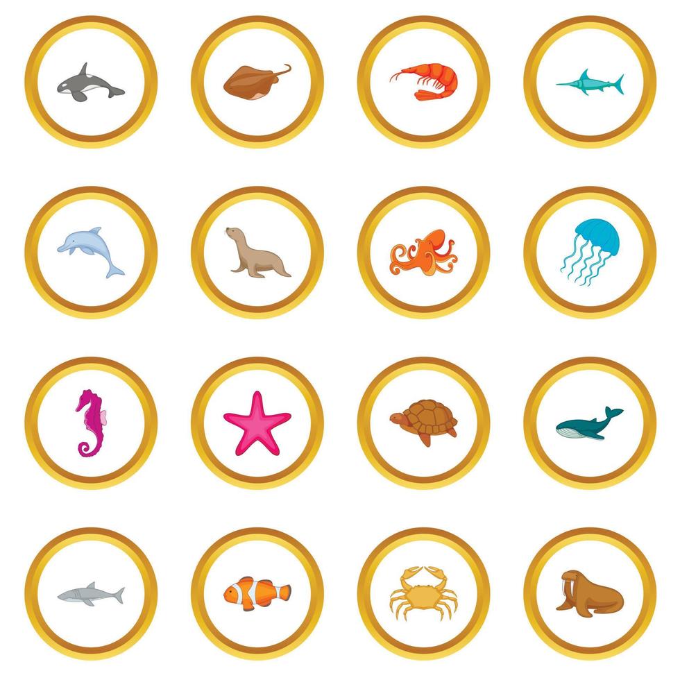 Ocean inhabitants icons circle vector