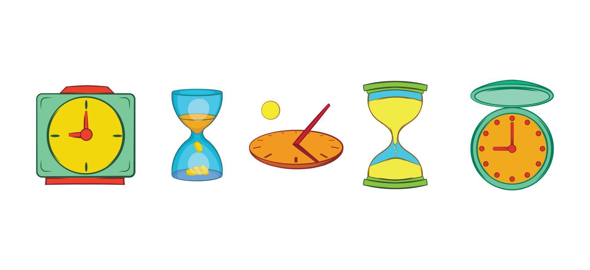 conjunto de iconos de reloj, estilo de dibujos animados vector