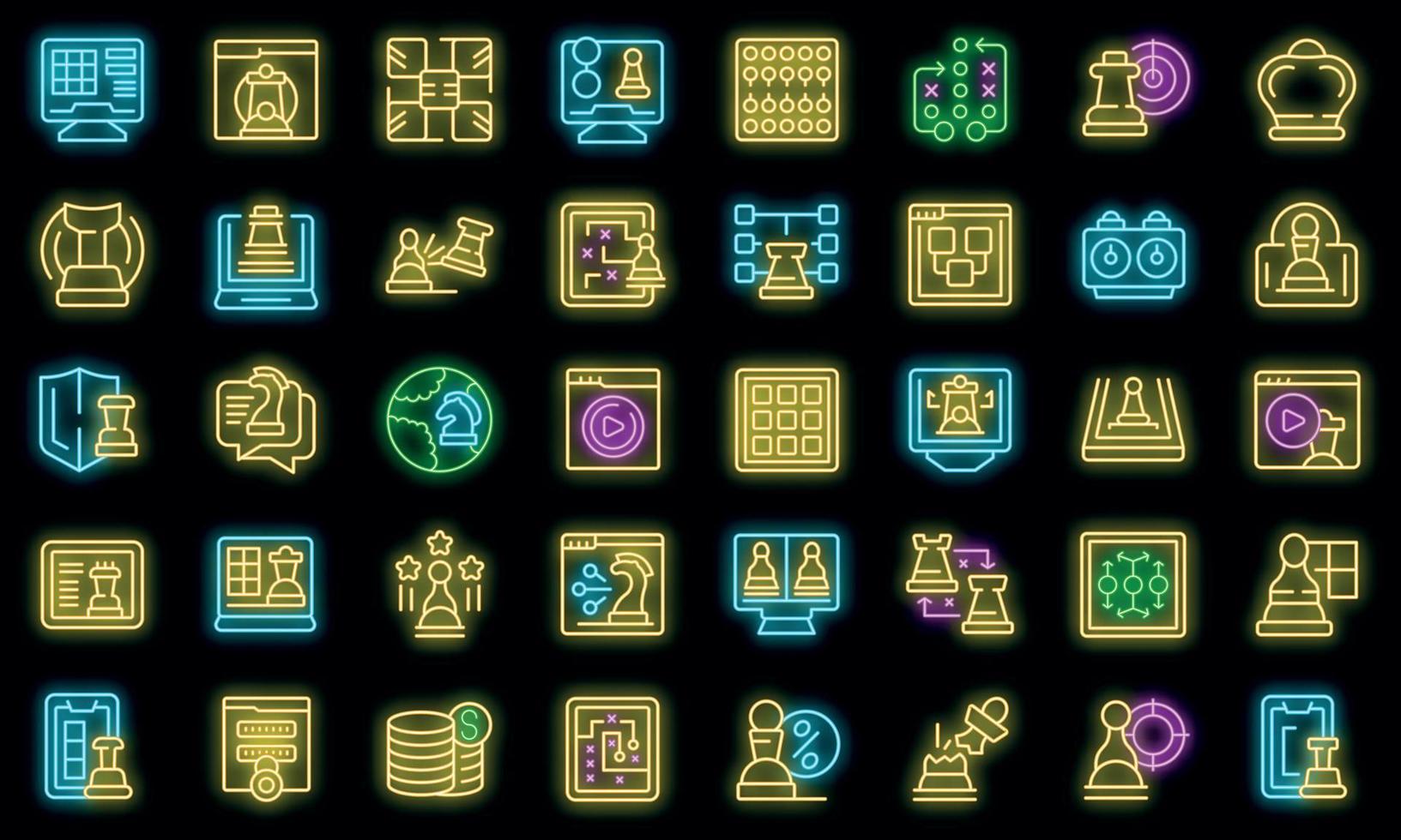 Online chess game icons set outline vector. People activity vector neon