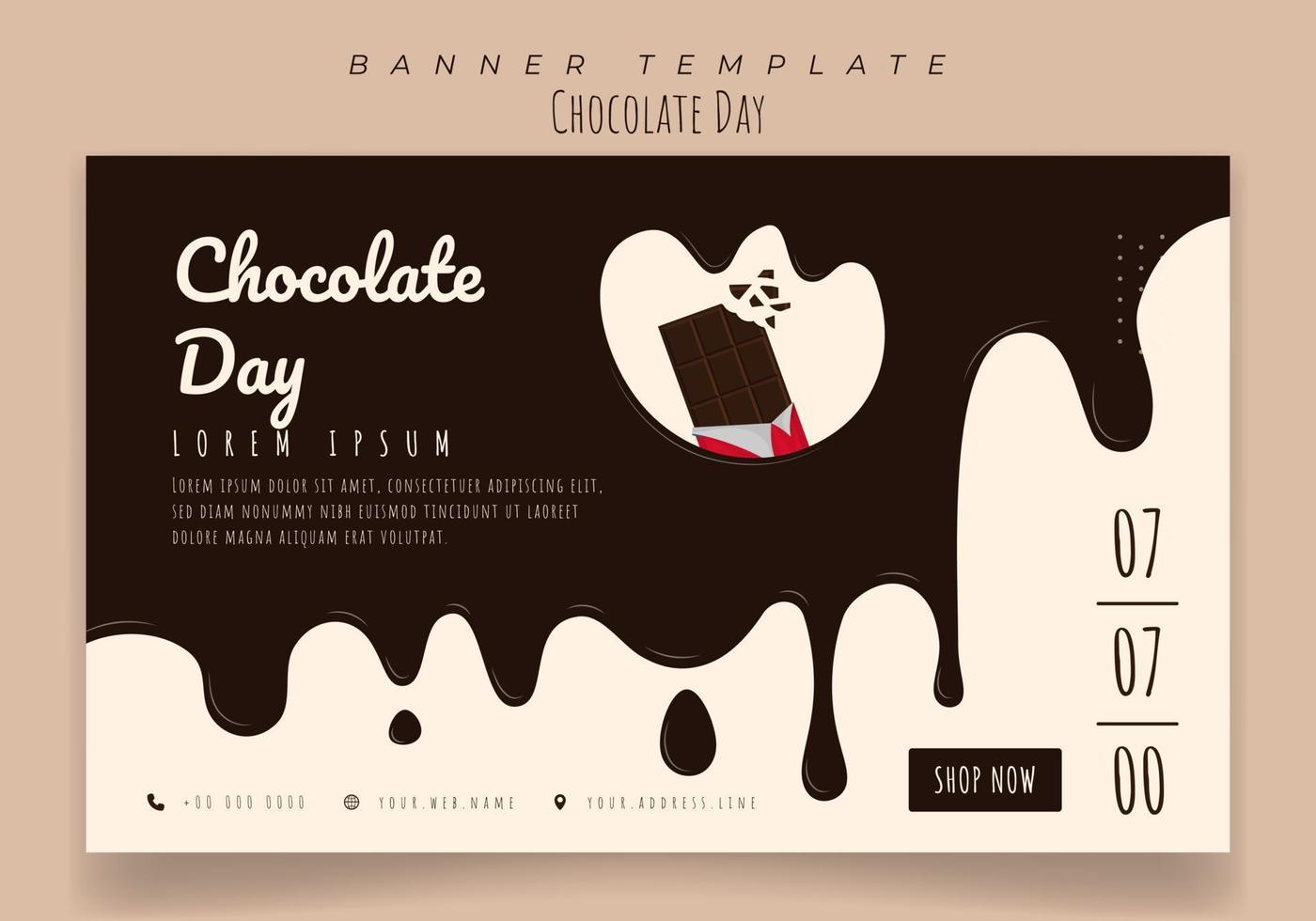 plantilla de banner web con diseño de fondo de chocolate derretido para el diseño del día del chocolate vector