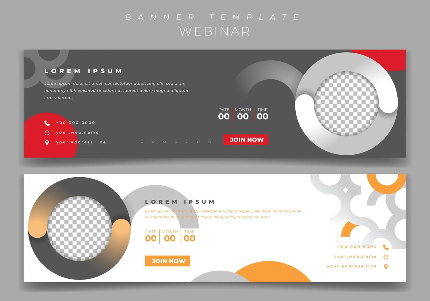 Landscape banner template with circle design in gray and white background for webinar design vector