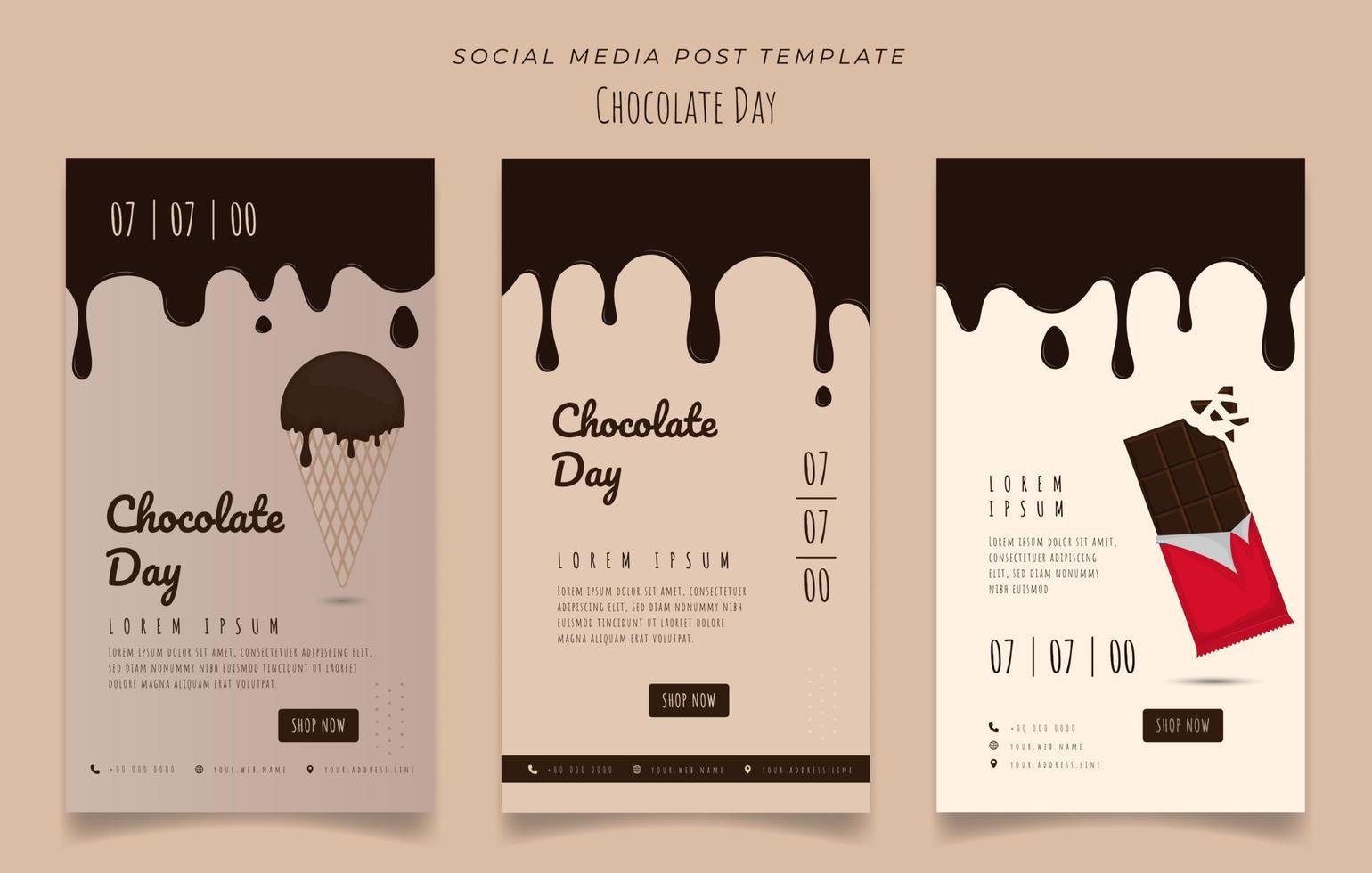 plantilla de publicación social de medios con chocolate derretido para publicidad en línea en el diseño del día del chocolate vector