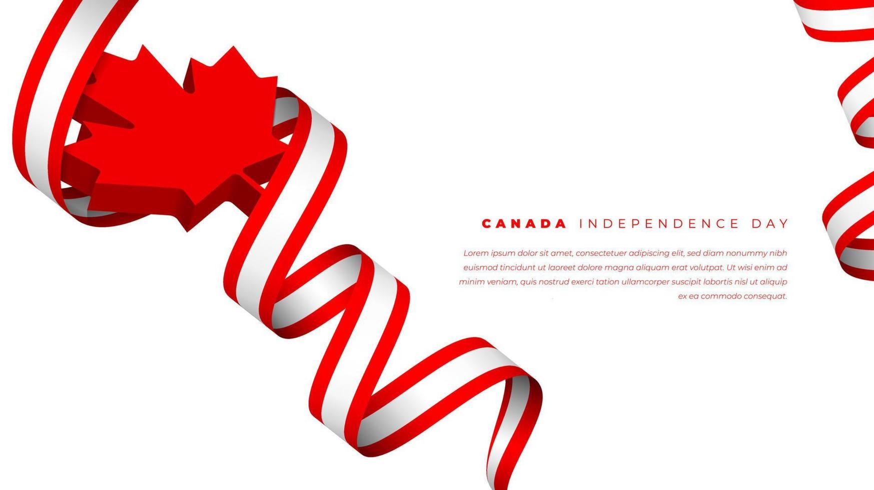Waving canada ribbon flag in 3d maple leaf in white background for canada day template design vector
