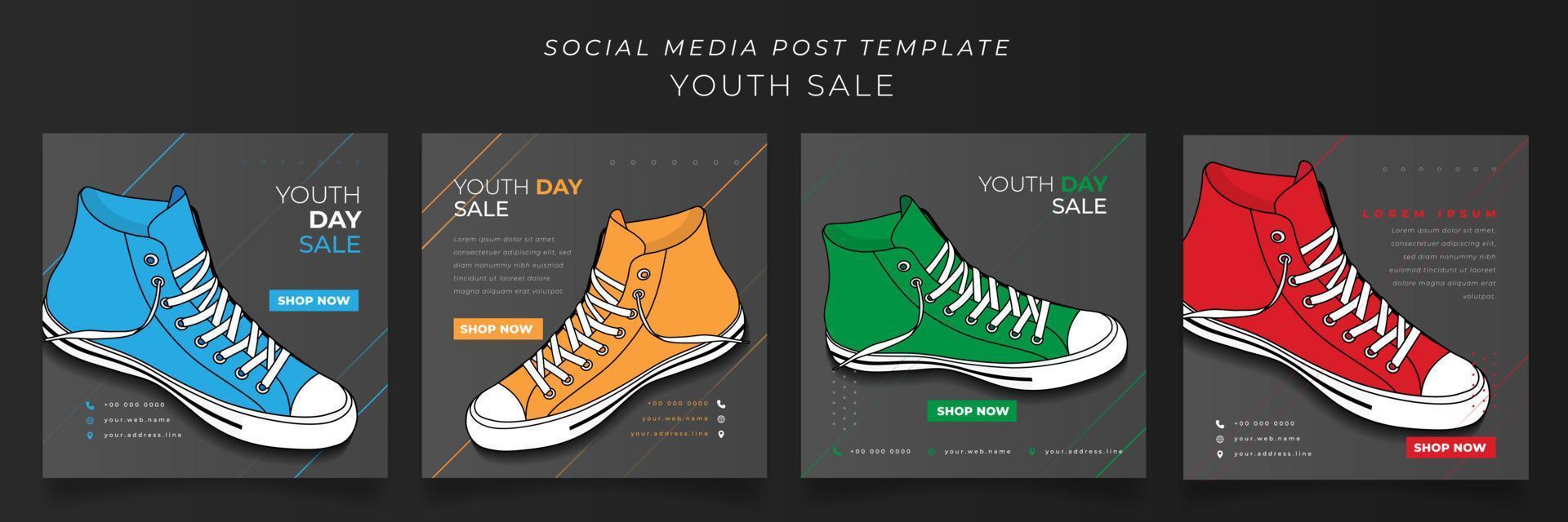 Set of social media post template with multiple shoes color for online advertising design vector