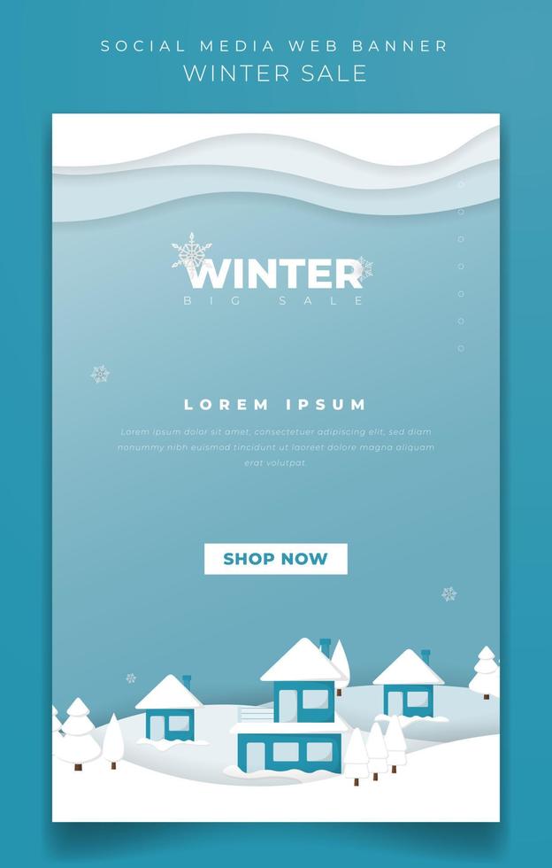 Portrait banner template with winter paper cut background design vector