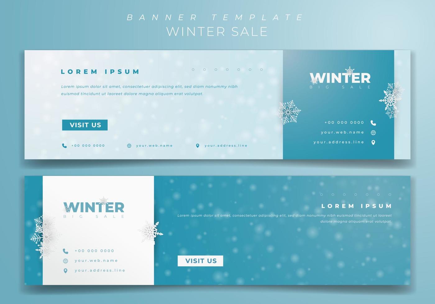 Banner template in landscape design with snowfall background design vector