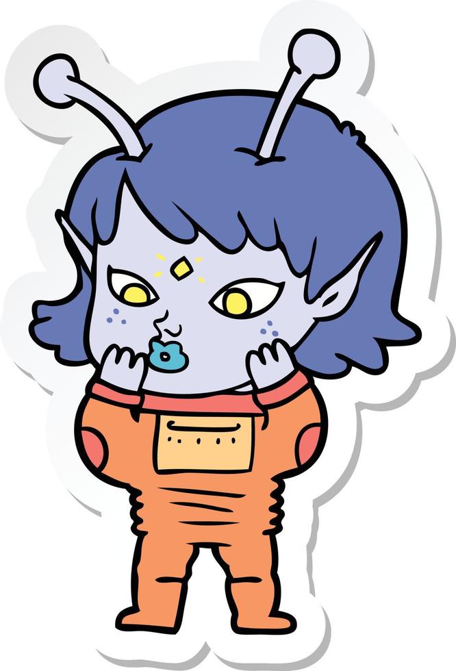 sticker of a pretty cartoon nervous alien girl vector