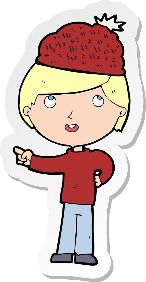 sticker of a cartoon man wearing winter hat vector