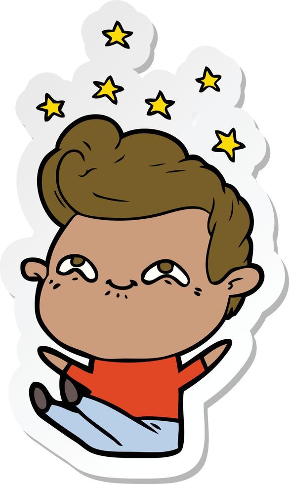 sticker of a cartoon excited man vector