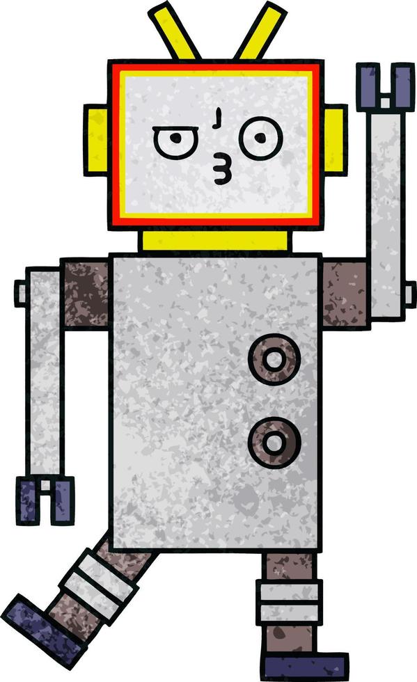 robot de dibujos animados de textura grunge retro vector