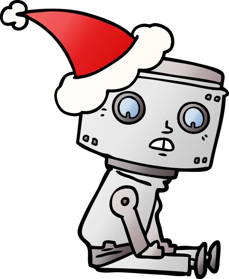 gradient cartoon of a robot wearing santa hat vector