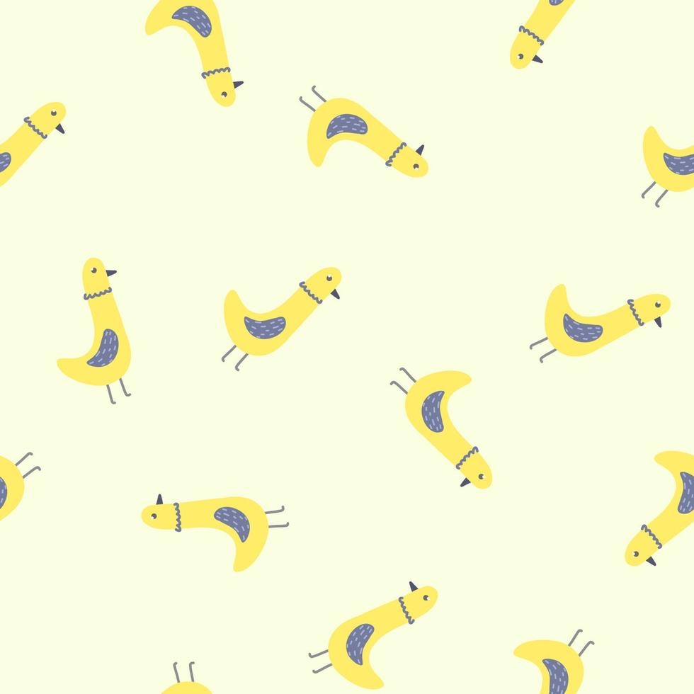 Seamless pattern with yellow birds. Drawn cartoon birds on a pattern for fabric, wallpapers, backgrounds. vector