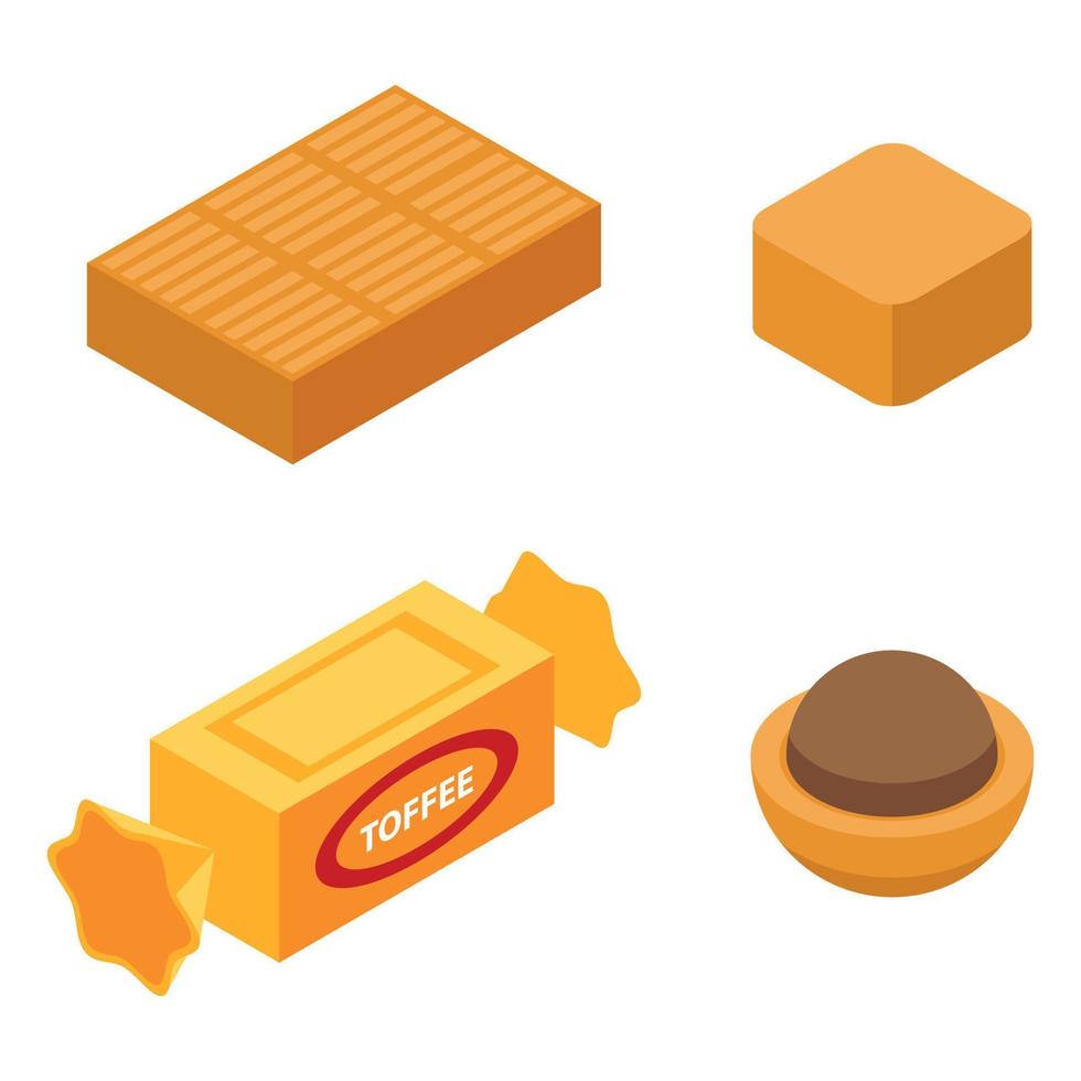 Toffee icons set, isometric style vector