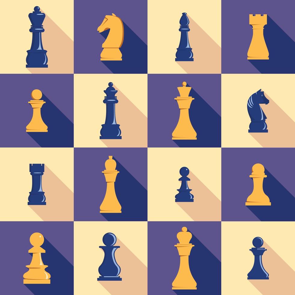 Chess icons set, flat style vector