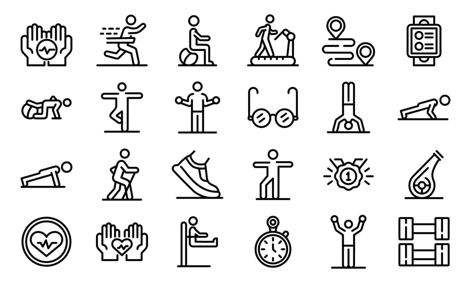 Workout seniors icons set, outline style vector