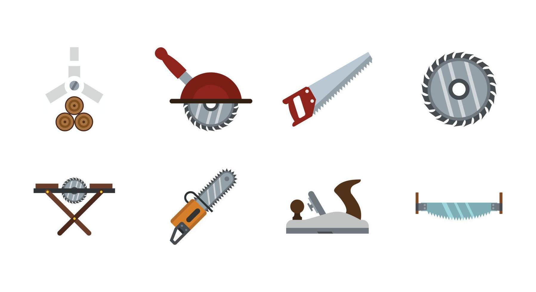 Wood cut tool icon set, flat style vector