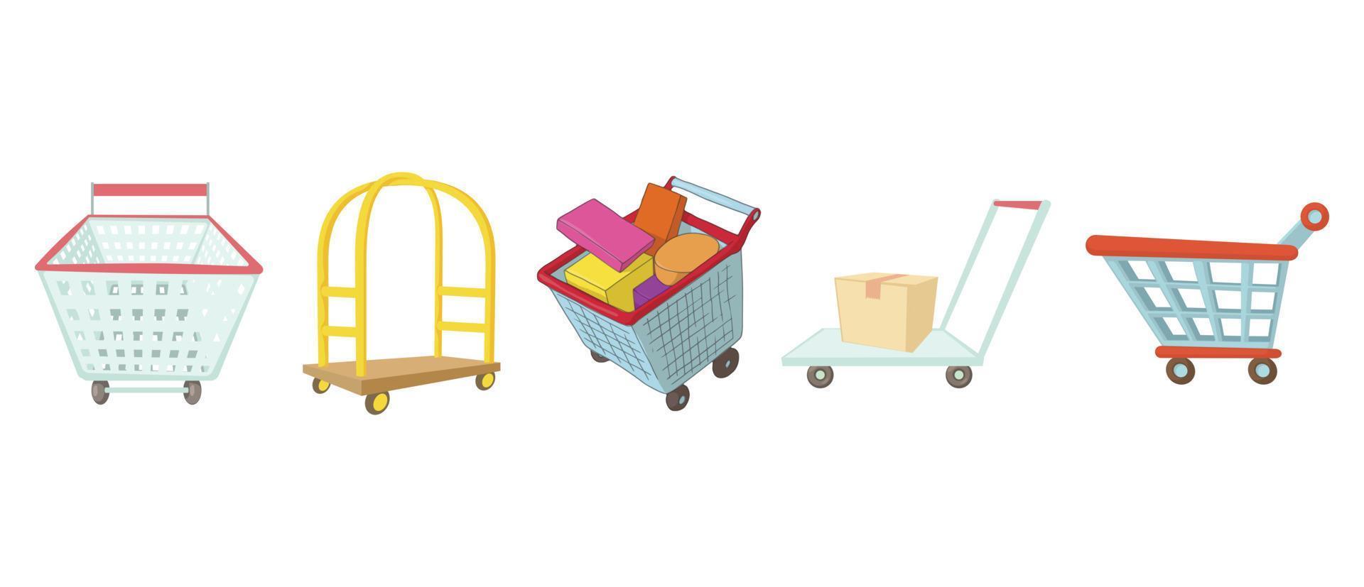 Cart icon set, cartoon style vector